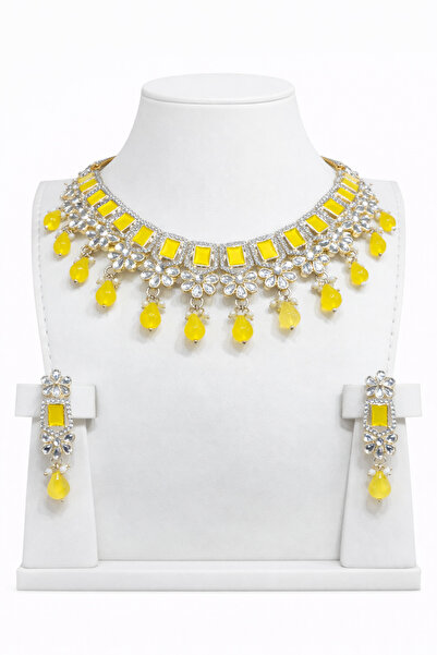 Generic Yellow Stone Bridal Necklace Set Gold Color Wedding Jewelry with Matc...