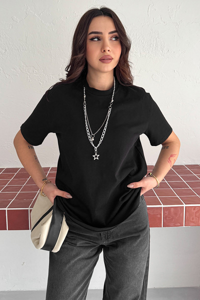 Noa&Noa Women's Basic Oversize T-Shirt with Pendant – Crew Neck Comfortable Fit