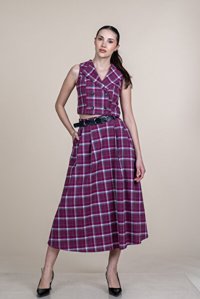 MissVina Mini vestă și curea piese Fuste ecosez Seturi 1296