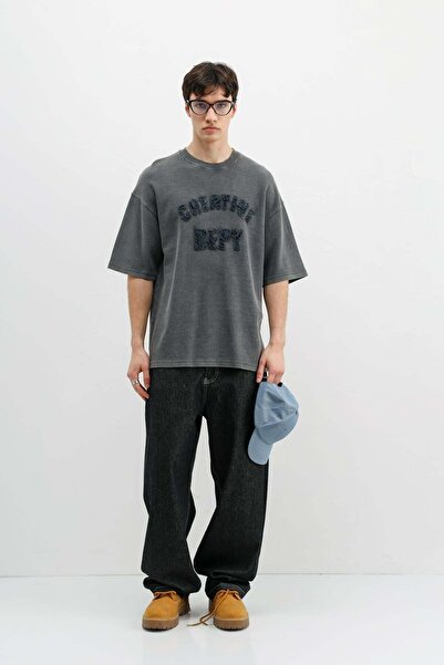 VAMOSCLO Washable Lettering Printed Oversize T-Shirt Black