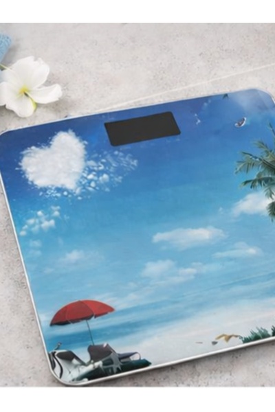 CASA JOY Cântar Digital de Baie cu Afișaj LCD – Design Plajă, Precizie Ridicată