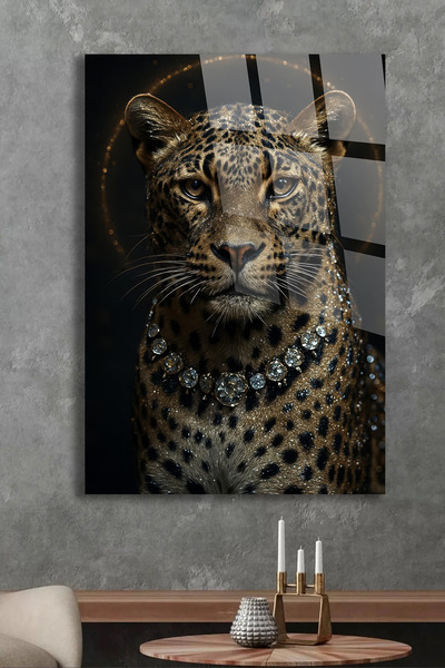 TAULART Нечуплива стъклена маса с осветен висящ елемент с леопардов дизайн