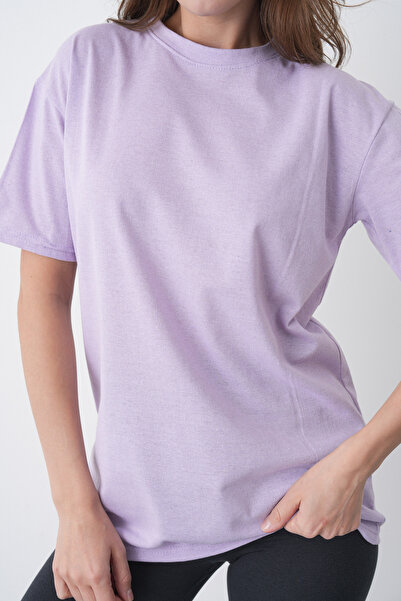 TREND EMMODA Kadın Yuvarlak Yaka Kısa Kollu Lila T-shirt
