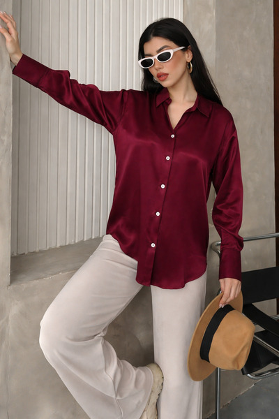 DİMA Women's Long Sleeve Satin Shirt