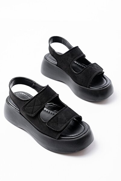 Tolgado ŽENSKI SVAKODNEVNI UDOBNI SANDALI OD CRNE SVEĆE S VISOKIM ĐONOM