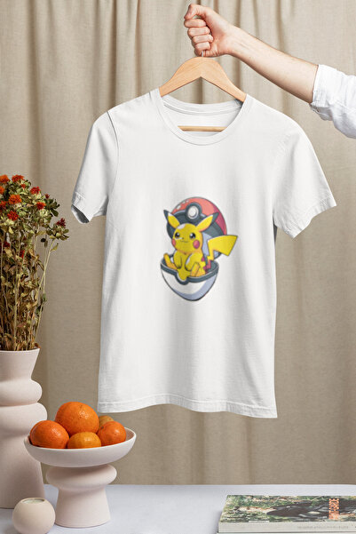 MG Pi̇ka Cartoon Character Printed Circular Neck Cotton Oversize Fit Unisex S...