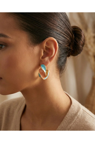 Dorvina Vintage Women's Earrings Brass Women's Earrings Gold Detailed Blue Ya...