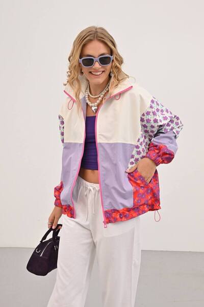 İLKCET MODA Floral Patterned Neon Women's Raincoat