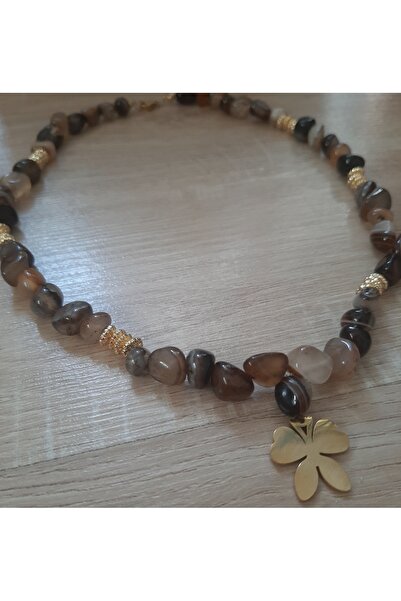 Shine Elagance قلادة نسائية من الفولاذ على شكل ورقة البرسيم من حجر العقيق الط...