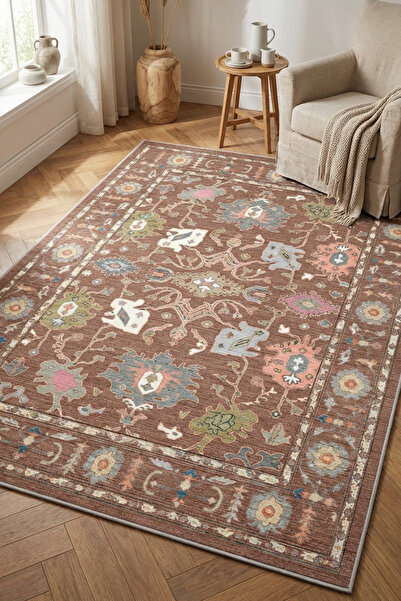 Decomia Home Dijital Kaymaz Yıkanabilir Renkli Etnik Retro Salon Halısı Mutfa...