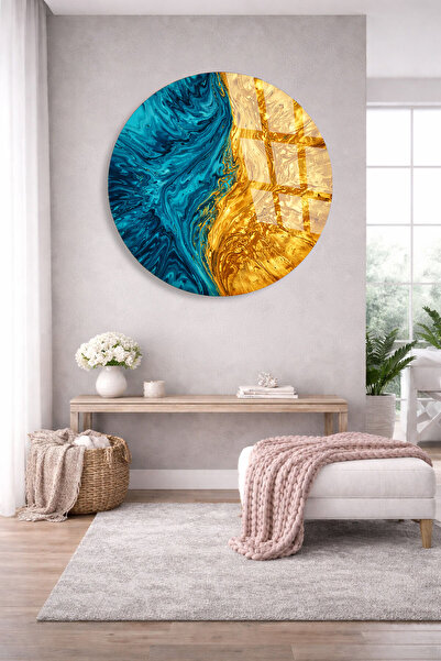 TAULART TABLOU DE PERETE ROTUND DIN STICLA INCASABILĂ – DESIGN ARTISTIC ABSTR...