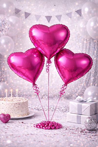 Happyewent Set of 3 Pink Heart Foil Balloons (18 Inches / 45 cm)