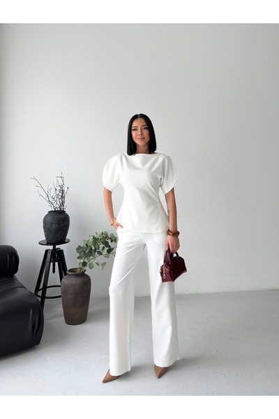 Eztila Zr Model Short Balloon Sleeve Blouse Pants Bottom Top Set