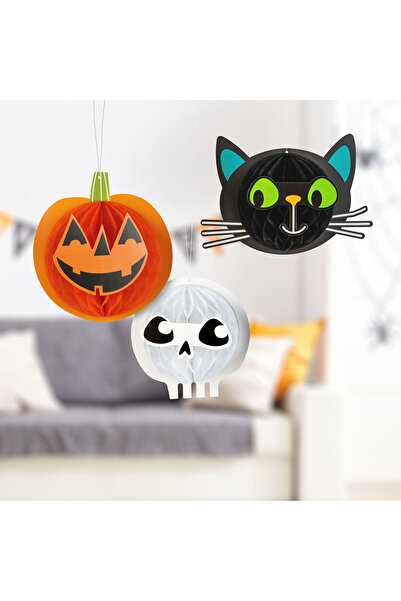 OEM Halloween decoration - lantern set - pumpkin, cat, skull - paper - 20 cm ...