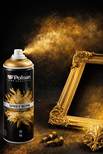 Polisan Sprey Boya Altın Varak Efekt 400 ml| Hızlı Kuruma | Metal, Ahşap, Pla...