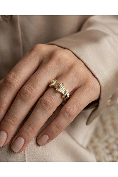 Dorvina خاتم نسائي من الفولاذ 316L لون ذهبي مرصع بحجر الزركون موديل بريدج قاب...