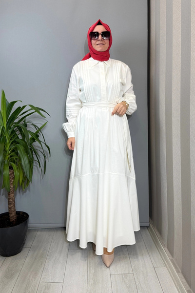 clande Dress with Piping and Flywheel Detail Ecru 2601-5023