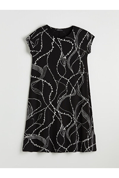 LC Waikiki Black Crew Neck Patterned A-Line Dress by Güli̇s Gi̇yi̇m