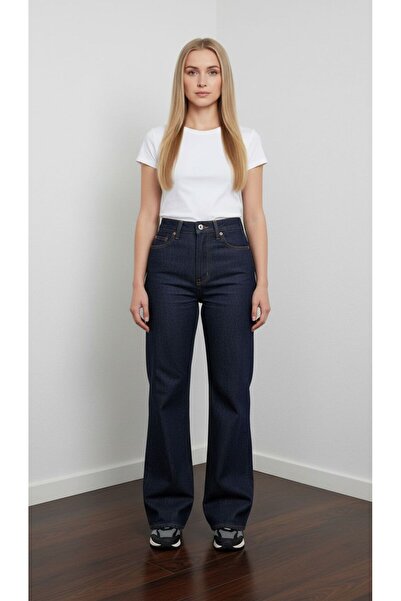 geenz manifacture Хайал Тъмносини Дамски Дънки Палацо с Висока Талия от Ликра...