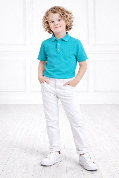 Kuraff Giyim Boy's Suit Polo Collar T-Shirt White Pants