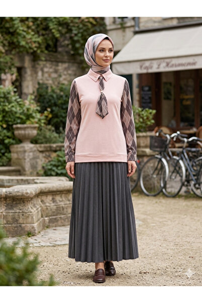 MODELİSA FULARLI KOLLARI EKOSE DETAYLI SWEATSHIRT