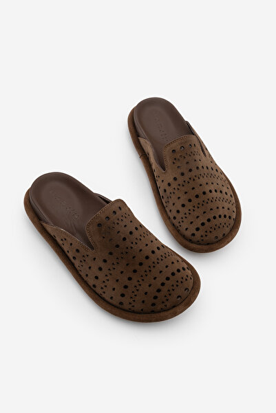 Marjin Women's Genuine Leather Perforated Geometric Patterned Sabo Daily Slip...