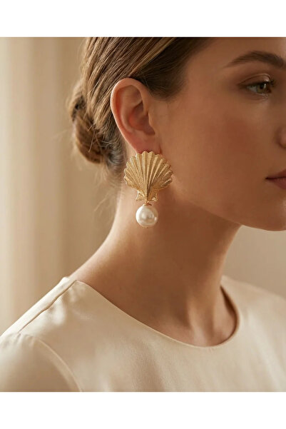 Dorvina Steel Women's Earrings Gold Color Large Size Pearl Sea Shell Vintage ...