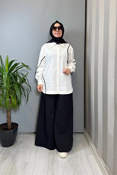 clande Piping Detailed Cotton Shirt Ecru 2601-3023