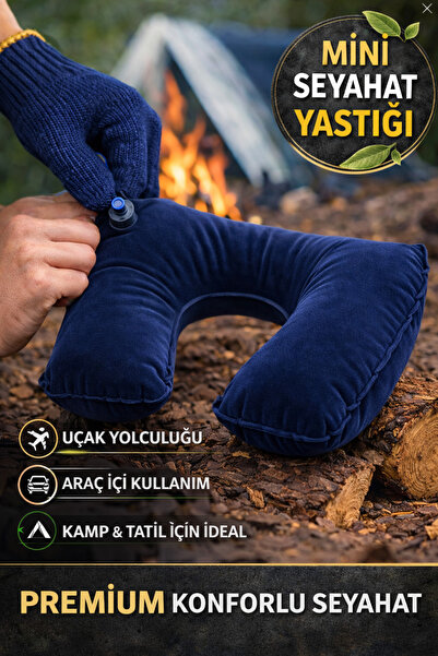 TOYFEST Lacivert Şişme Seyahat Boyun Yastığı – Uçak Araç Kamp İçin Ergonomik ...