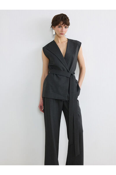 LC Waikiki Peak New Season Double-Breasted Collar Belted Women's Classic Vest