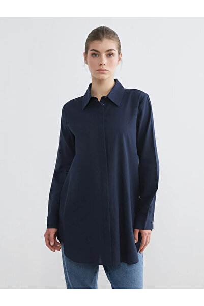 LC Waikiki Lcw Modest Navy Blue Textured Women's Shirt Tunic