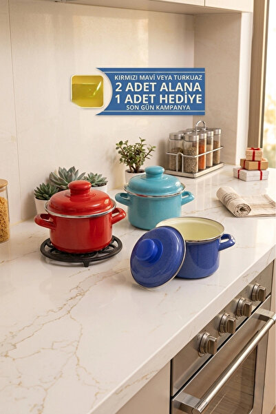 Nishev.com Evini Sev italyan tasarım Emaye Mini Tencere Seti – 12cm 900ml 2-R...