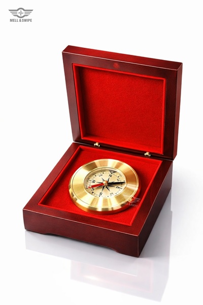 MELL & SWIPE Premium Hediyelik Kişiye Özel Ahşap Kutulu Pirinç Pusula Gold İs...