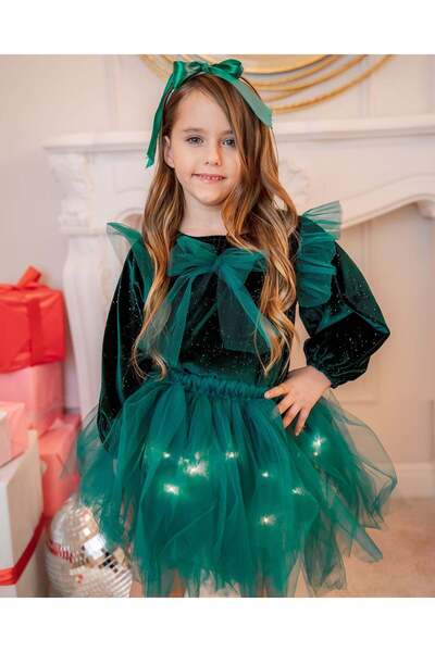 fustite cu luminite Fusta cu lumini, Verde regal - 6-10 ani (116-140 cm)