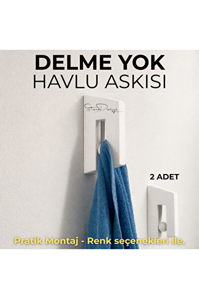 SteraDesign Delme Gerektirmeyen Yapışkanlı Havlu Askısı 2’li Set – Duvar Delm...
