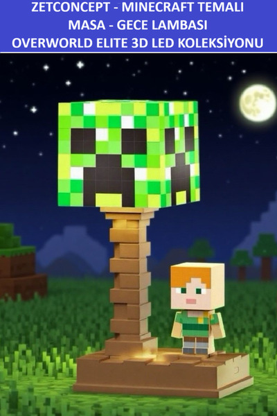 ZETCONCEPT Minecraft Masa - Gece Lambası - Overworld Elite - 3D LED Koleksiyo...