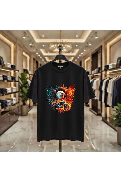 playwear Tricou Motor Ateş Eagle, imprimat, 100% bumbac, supradimensionat, cu...