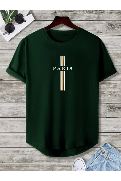 SUNFREE تيشيرت صيفي قطني بطبعة باريس بحاشية بيضاوية للجنسين