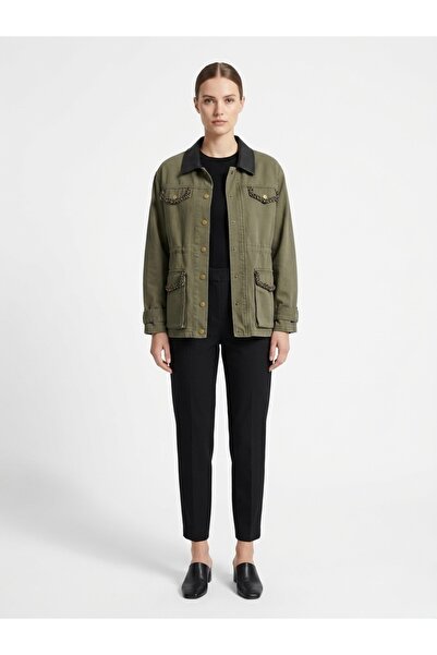 Rabiossa Women's Leather Detailed Stoned Seasonal Jacket