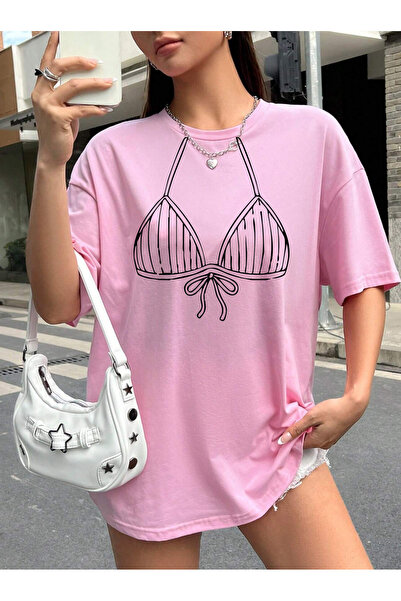 SUNFREE Bi̇ki̇ni̇ Üzüstü Special Design Printed Oversize Short Sleeve Women's...