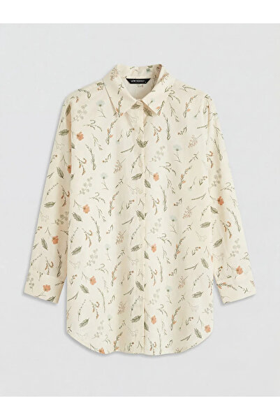 LC Waikiki LCW Modest Ekru Desenli Oversize Kadın Gömlek Tunik