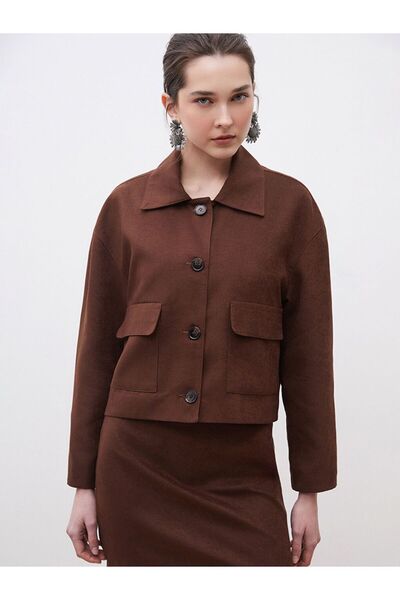 LC Waikiki Shirt Collar Women's Suede Look Jacket