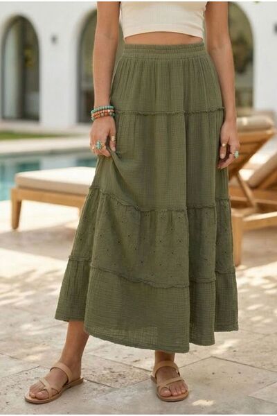 Chiccy Χακί φούστα με βολάν, κυματιστή, με στρώσεις, casual μουσελίνα, στάντα...
