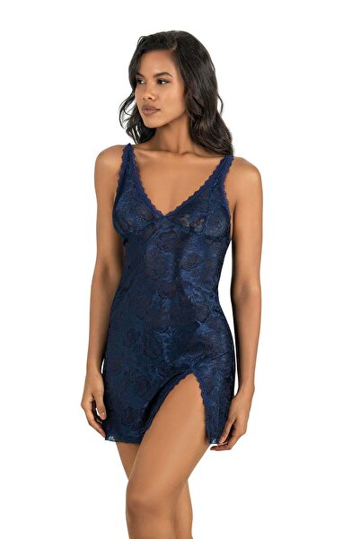 PRIMODA قميص نوم نسائي، أزرق داكن، من الساتان