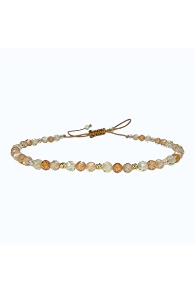 Zephyrs Bijoux Beige Bracelet, Zirconia Crystals and 3 14K Gold Balls