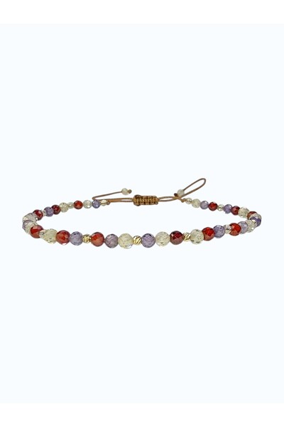 Zephyrs Bijoux Burgundy Bracelet with Zirconia Crystals and 3 14K Gold Balls