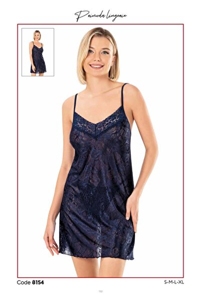 PRIMODA قميص نوم نسائي، أزرق داكن، من الساتان