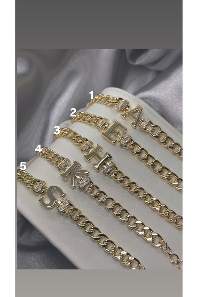 Bade Jewelry Vip Gold Taş Detaylı Harf Bileklik Çeşitleri 15+5 cm
