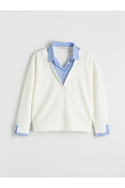 LC Waikiki Ozmarka New Season Shirt Collar Striped Women's Sweatshirt