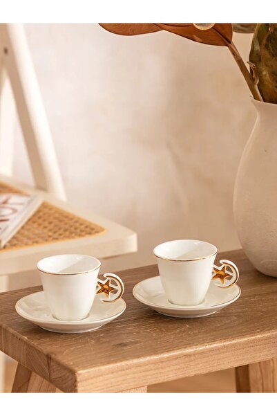 LC Waikiki Ecru Star Patterned Porcelain Coffee Cup Set for 2 People 90 ml